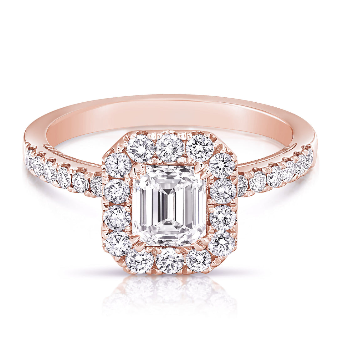 3/4 CT CENTER EMERALD CUT HALO DIAMOND ENGAGEMENT RING