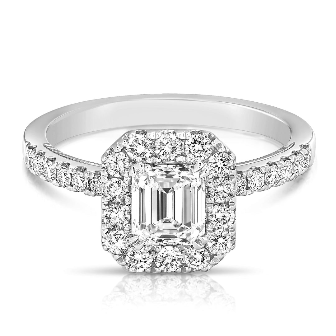 3/4 CT CENTER EMERALD CUT HALO DIAMOND ENGAGEMENT RING