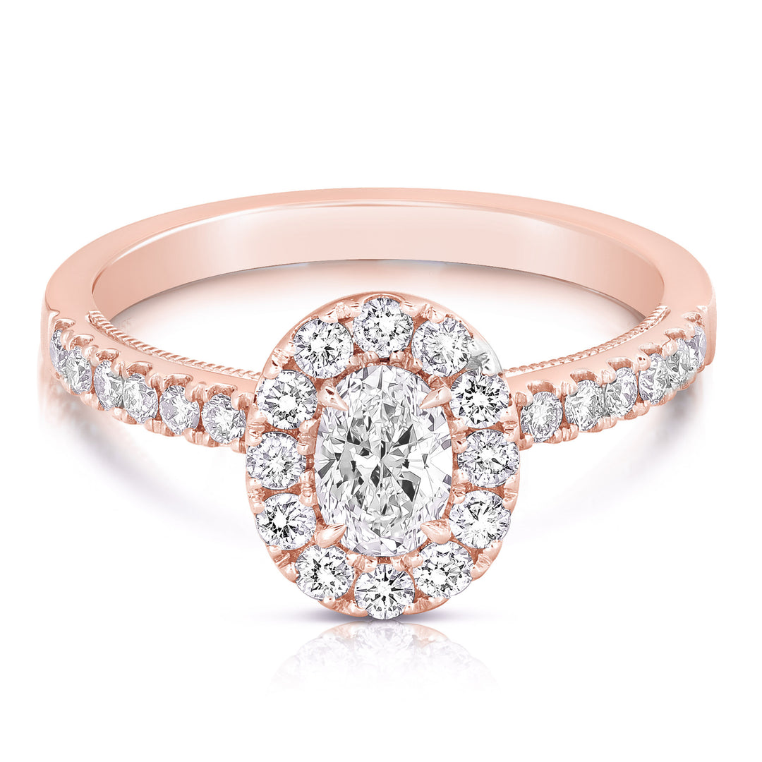 1/2 CT CENTER OVAL HALO DIAMOND ENGAGEMENT RING