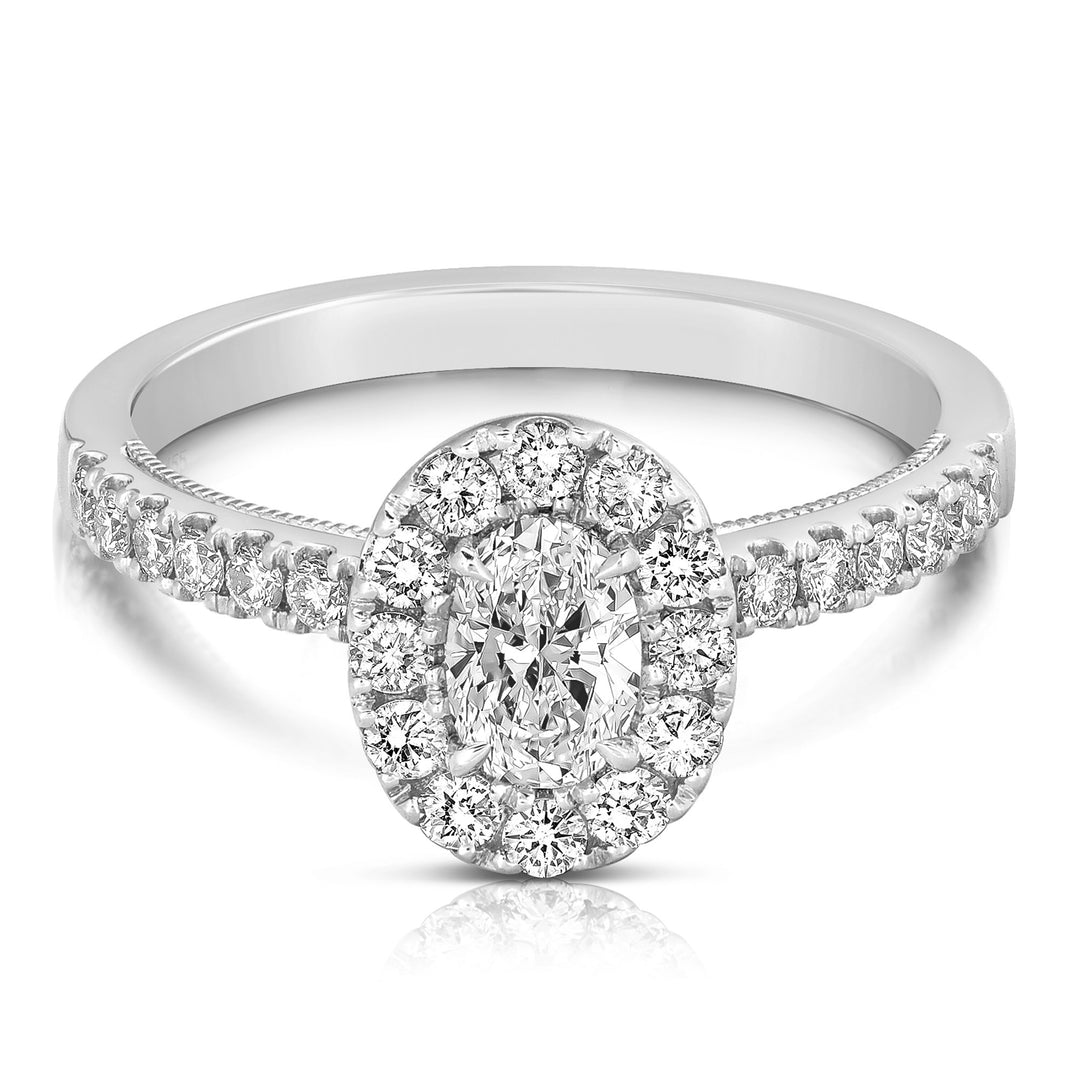 1/2 CT CENTER OVAL HALO DIAMOND ENGAGEMENT RING