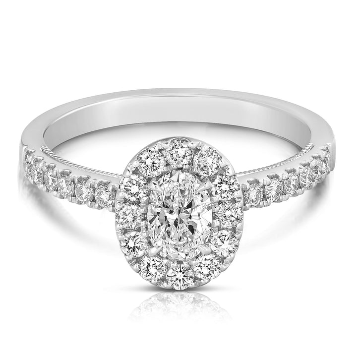 1/2 CT CENTER OVAL HALO DIAMOND ENGAGEMENT RING