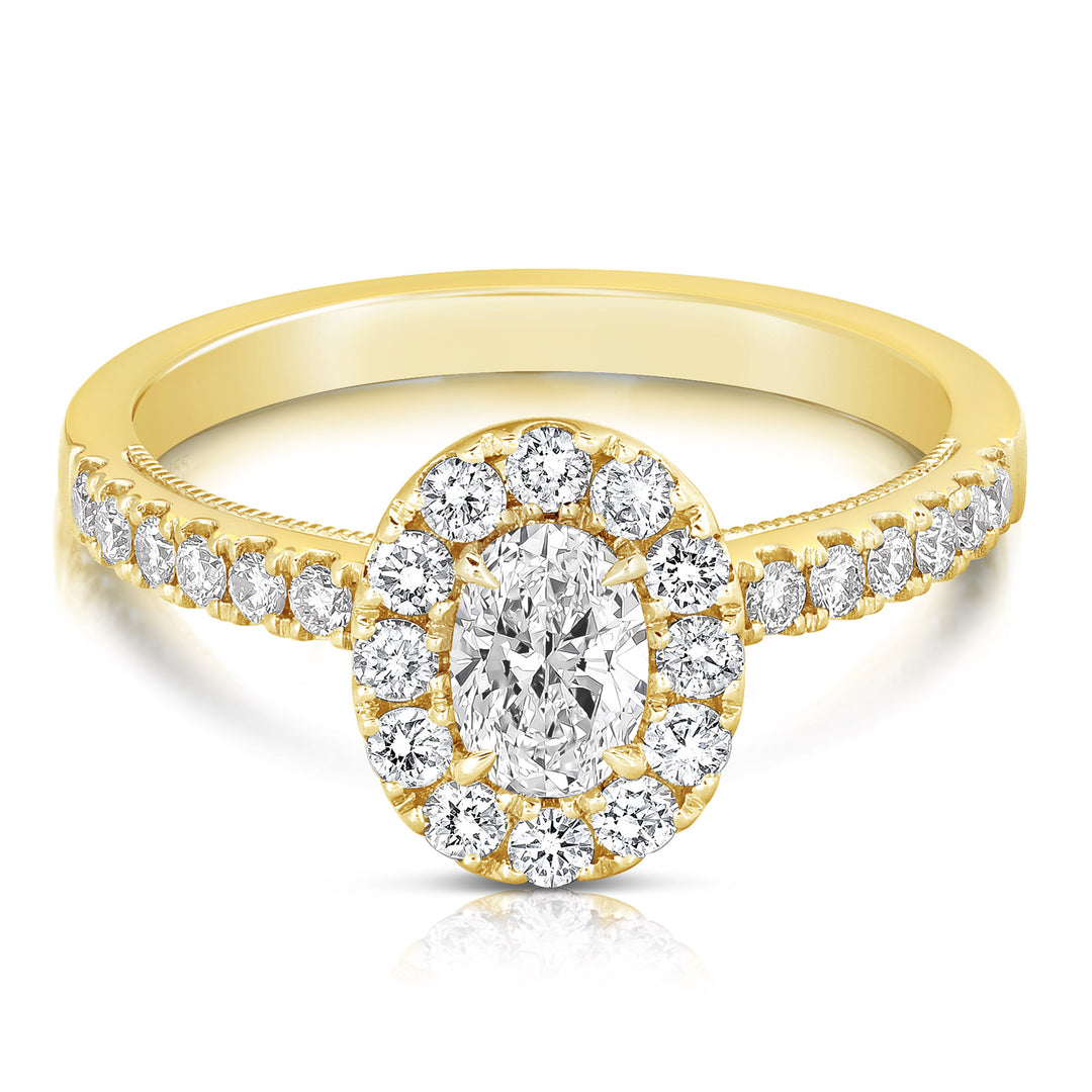 1/2 CT CENTER OVAL HALO DIAMOND ENGAGEMENT RING