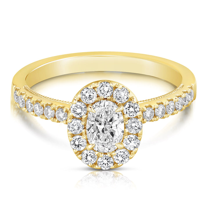 1/2 CT CENTER OVAL HALO DIAMOND ENGAGEMENT RING