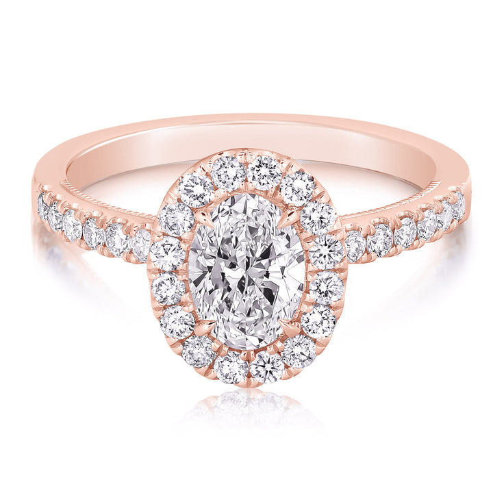 3/4 CT CENTER OVAL HALO DIAMOND ENGAGEMENT RING