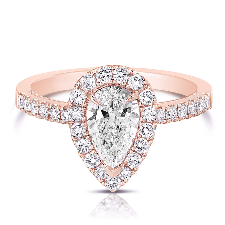 1 CT CENTER PEAR SHAPE HALO DIAMOND ENGAGEMENT RING