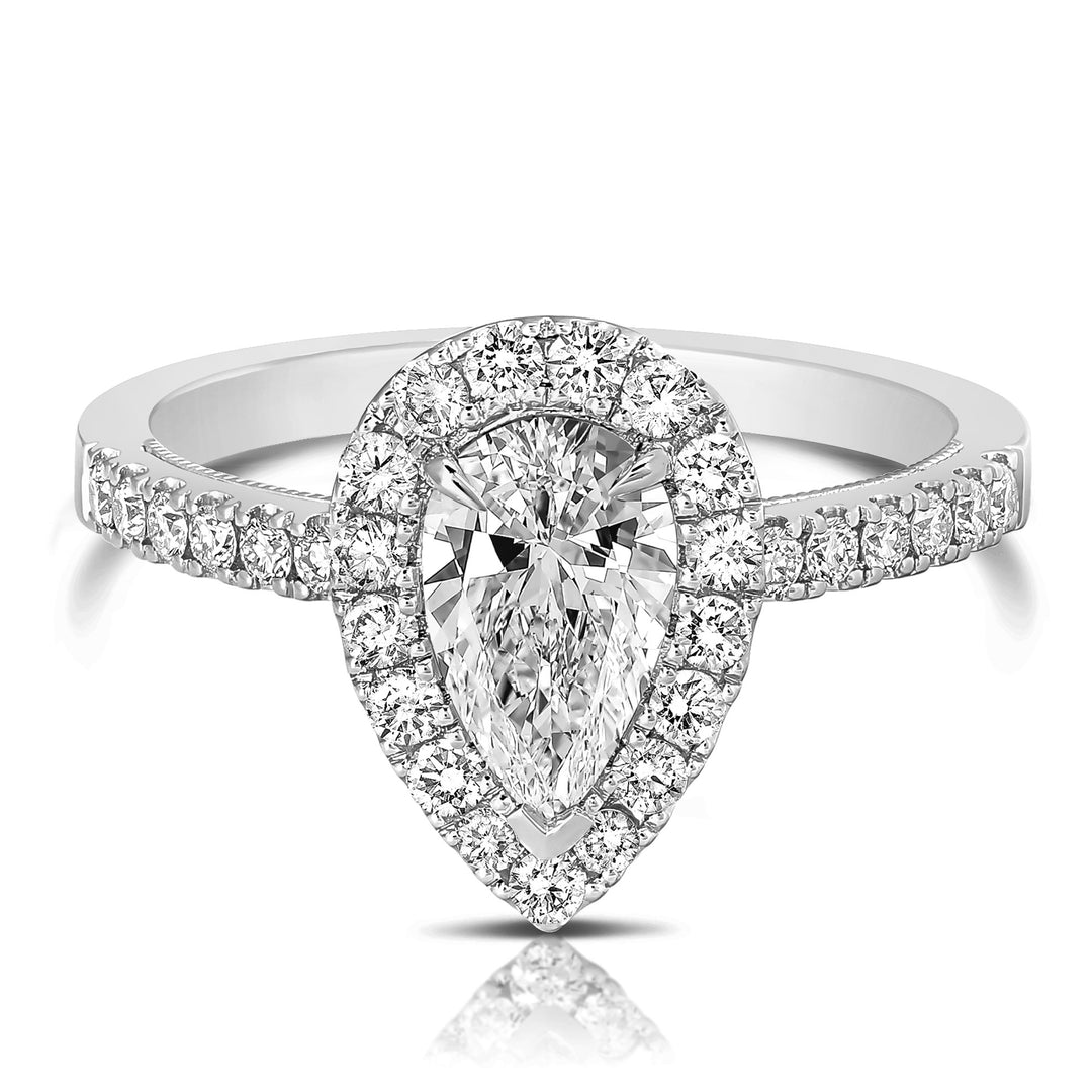 1 CT CENTER PEAR SHAPE HALO DIAMOND ENGAGEMENT RING