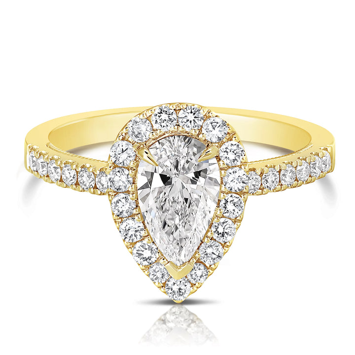 1 CT CENTER PEAR SHAPE HALO DIAMOND ENGAGEMENT RING