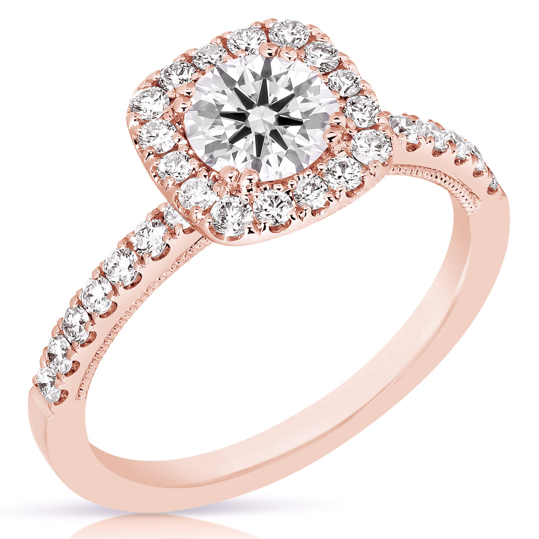 3/4 CT CENTER ROUND CUSHION HALO DIAMOND ENGAGEMENT RING