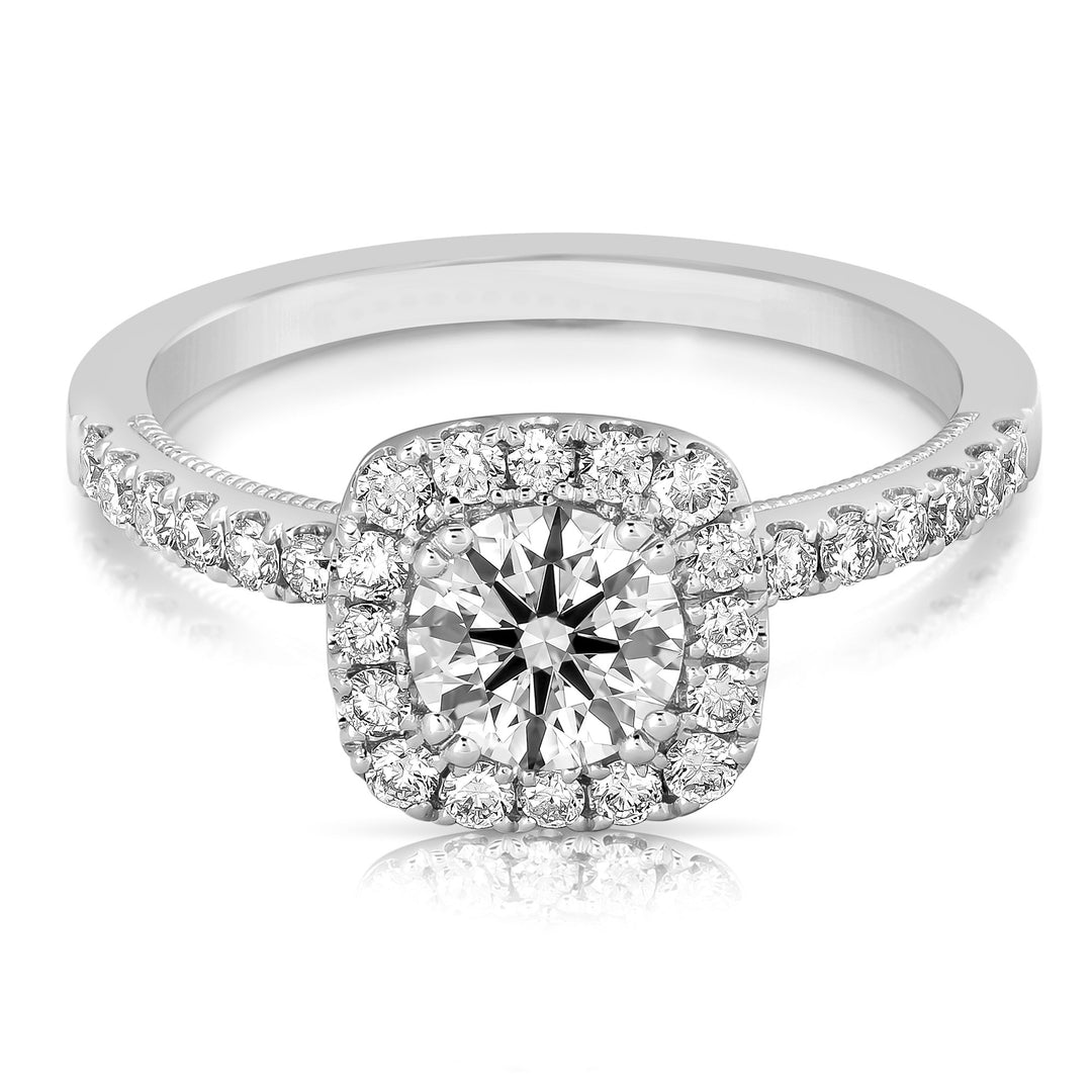 3/4 CT CENTER ROUND CUSHION HALO DIAMOND ENGAGEMENT RING