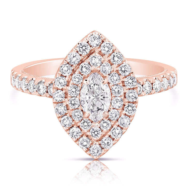 1/3 CT CENTER MARQUISE D-HALO 1 CTW DIAMOND ENGAGEMENT RING