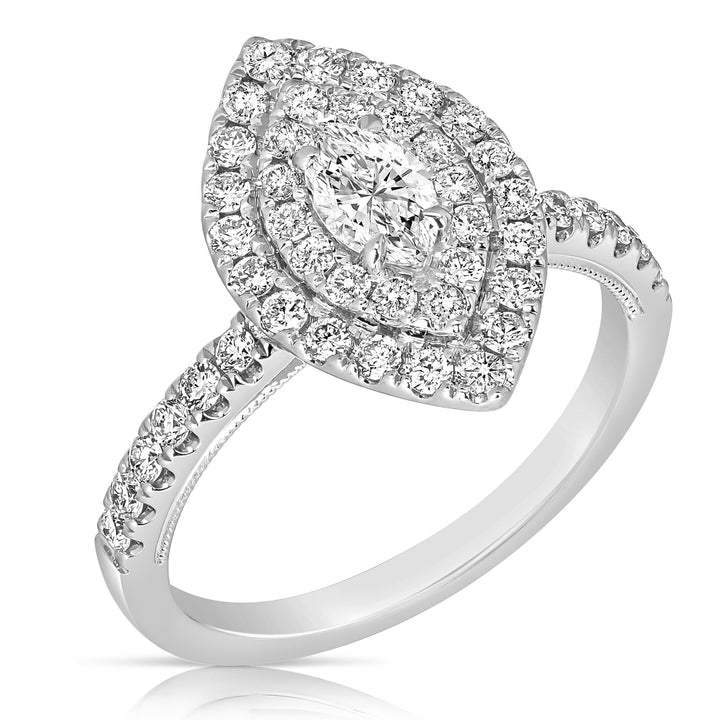 1/3 CT CENTER MARQUISE D-HALO 1 CTW DIAMOND ENGAGEMENT RING