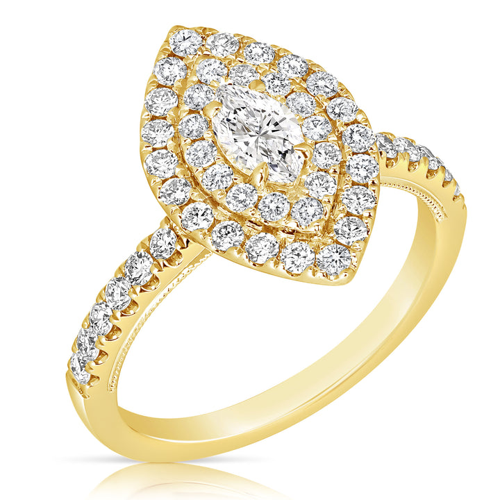 1/3 CT CENTER MARQUISE D-HALO 1 CTW DIAMOND ENGAGEMENT RING