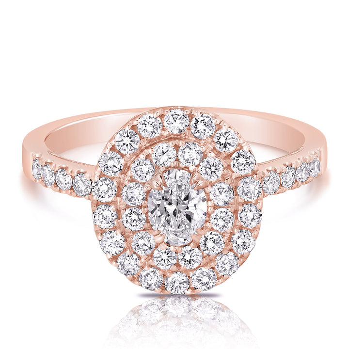 1/3 CT CENTER OVAL D-HALO 1 CTW DIAMOND ENGAGEMENT RING