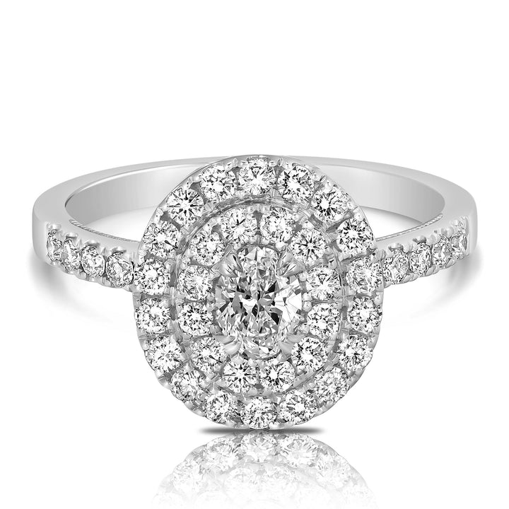 1/3 CT CENTER OVAL D-HALO 1 CTW DIAMOND ENGAGEMENT RING