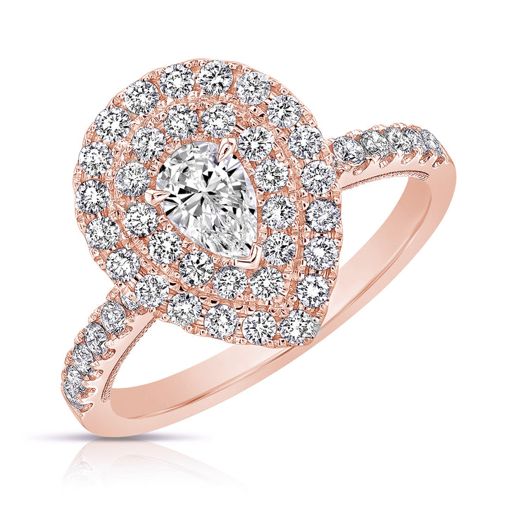 1/3 CT CENTER PEAR SHAPE D-HALO 1 CTW DIAMOND ENGAGEMENT RING