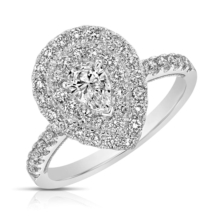 1/3 CT CENTER PEAR SHAPE D-HALO 1 CTW DIAMOND ENGAGEMENT RING