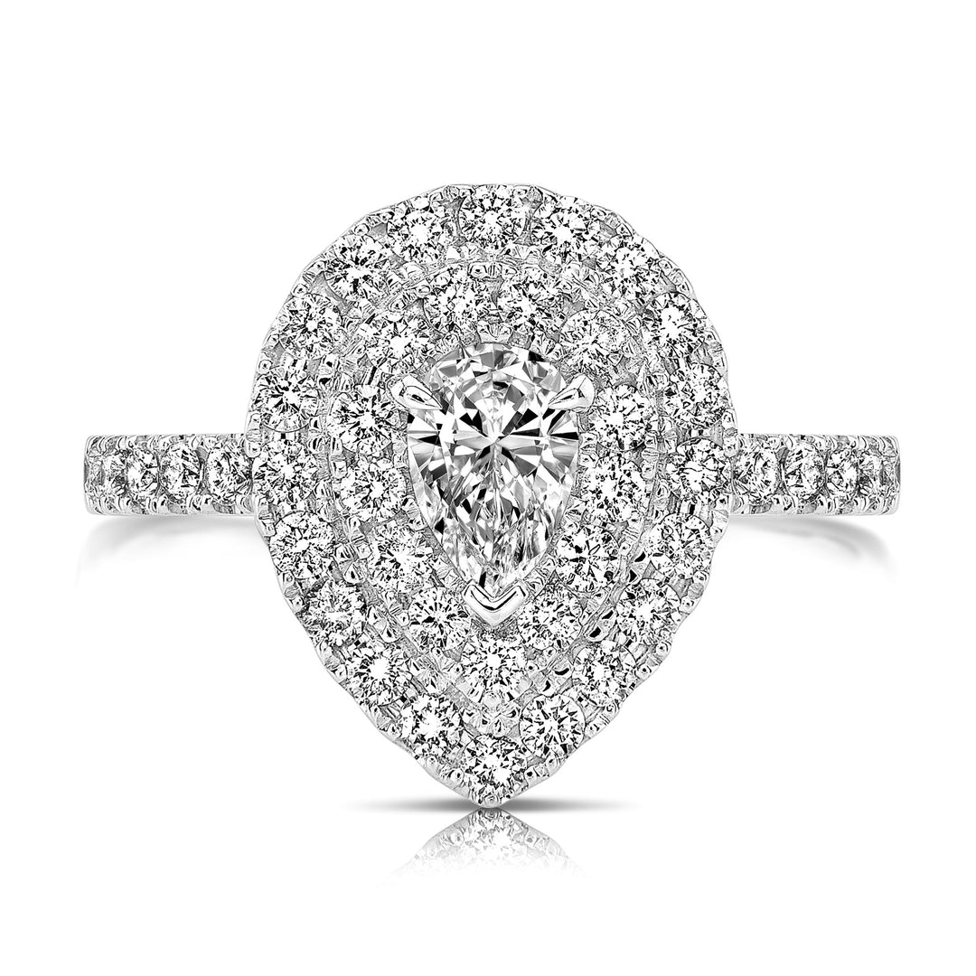 1/3 CT CENTER PEAR SHAPE D-HALO 1 CTW DIAMOND ENGAGEMENT RING