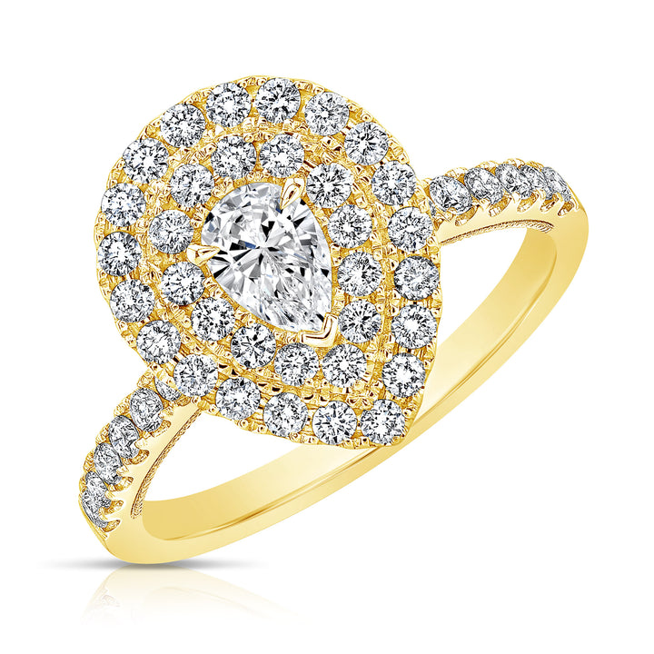 1/3 CT CENTER PEAR SHAPE D-HALO 1 CTW DIAMOND ENGAGEMENT RING