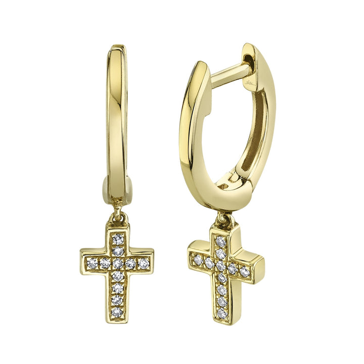 Diamond Cross Charm Huggie Earrings