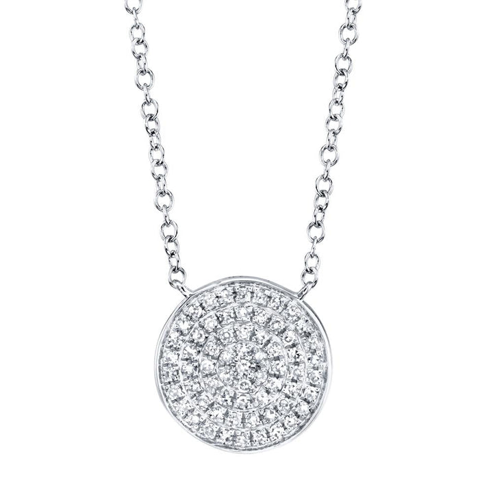 Diamond Pave Disc Circle Pendant Necklace