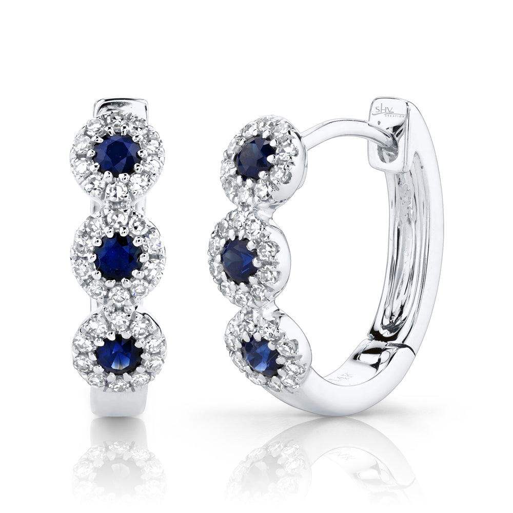 0.15Ct Diamond & 0.30Ct Blue Sapphire Huggie Earring