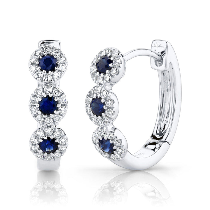 0.15Ct Diamond & 0.30Ct Blue Sapphire Huggie Earring