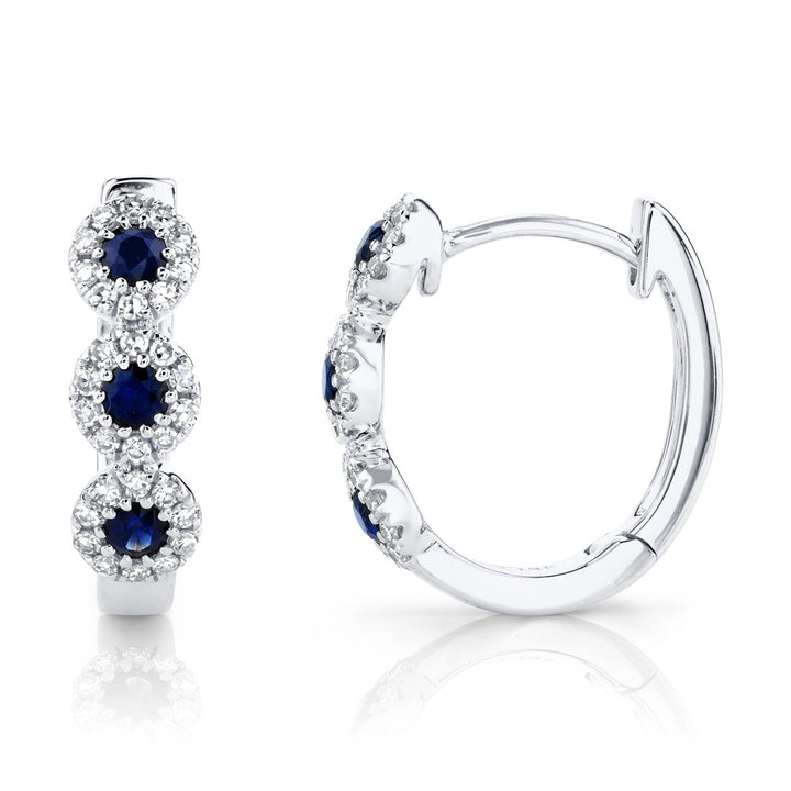 0.15CT DIAMOND & 0.30CT BLUE SAPPHIRE HUGGIE EARRING