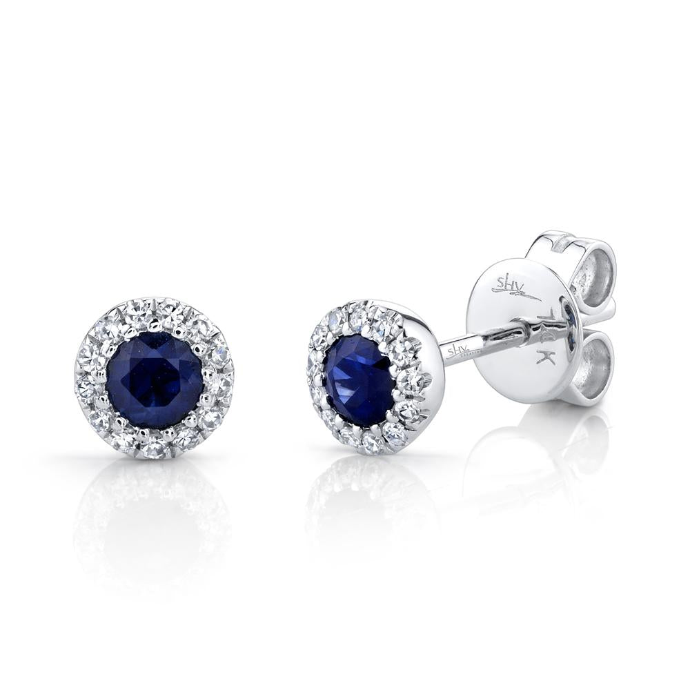 DIAMOND & BLUE SAPPHIRE STUD EARRING