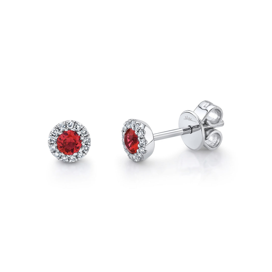 0.08CT DIAMOND & 0.28CT RUBY STUD EARRING