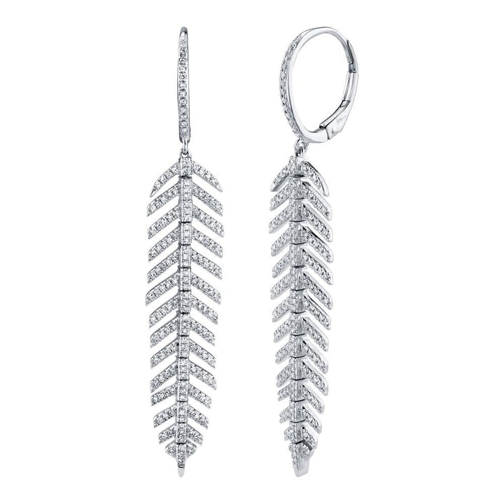 DIAMOND 'Phoenix' Drop FEATHER EARRING - Short