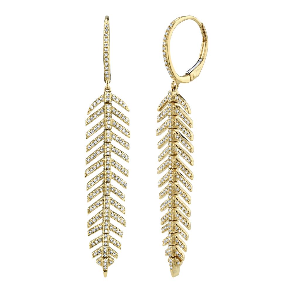 DIAMOND 'Phoenix' Drop FEATHER EARRING - Short