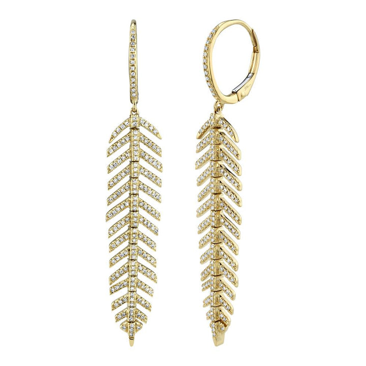 DIAMOND 'Phoenix' Drop FEATHER EARRING - Short