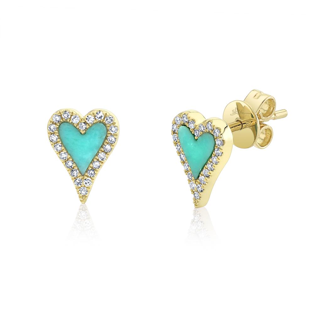 DIAMOND & COMPOSITE TURQUOISE HEART STUD EARRING