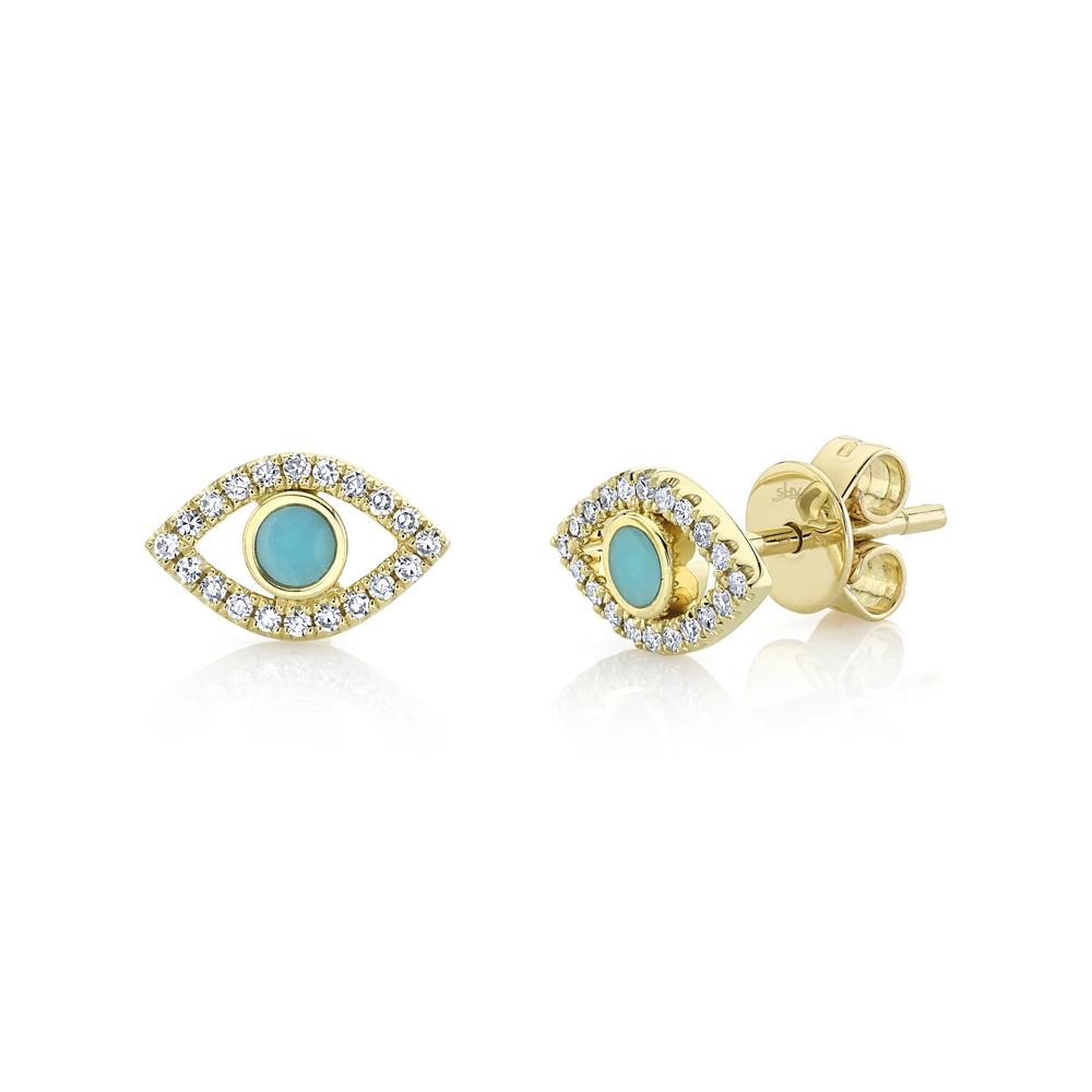 DIAMOND & COMPOSITE TURQUOISE EYE STUD EARRING