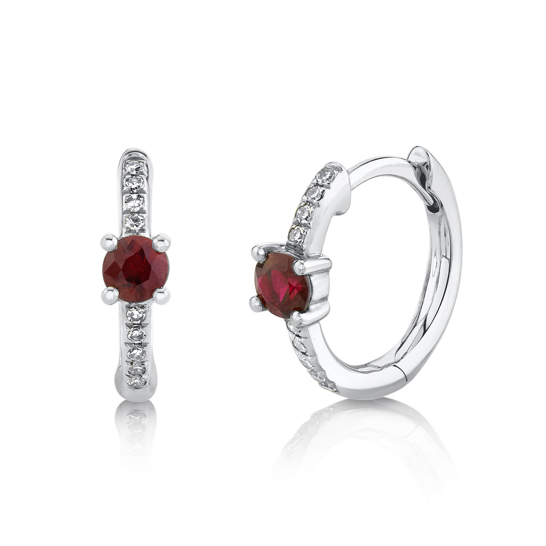 0.06CT DIAMOND & 0.29CT RUBY HUGGIE EARRING